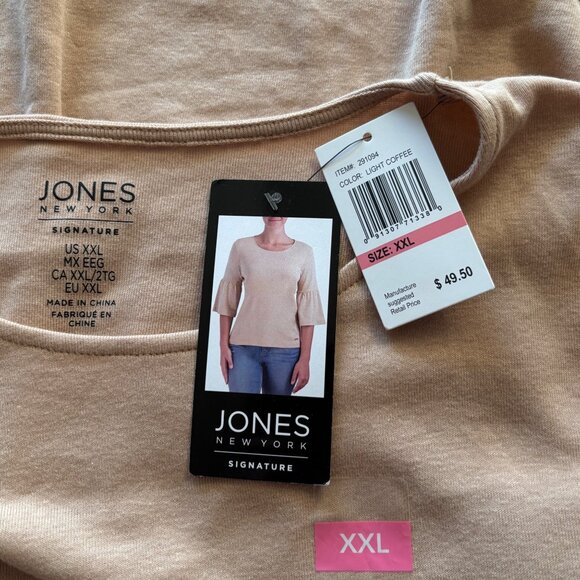 Jones New York Women's Beige 100% Cotton Top Size XXL Bell Ruffle Sleeves - Picture 5 of 7